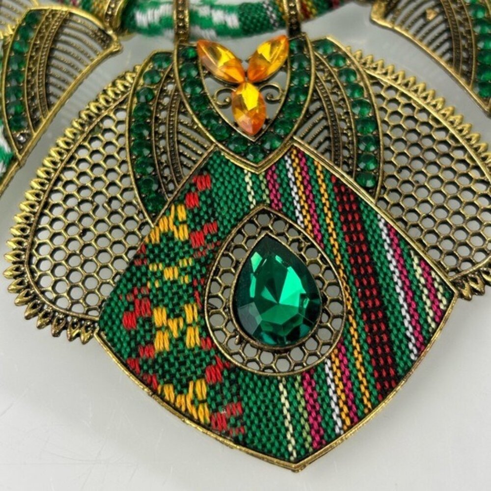 Tribal Beaded Threaded Rhinestone Necklaces Set of 2 Unique Eclectic Statement - Picture 4 of 16